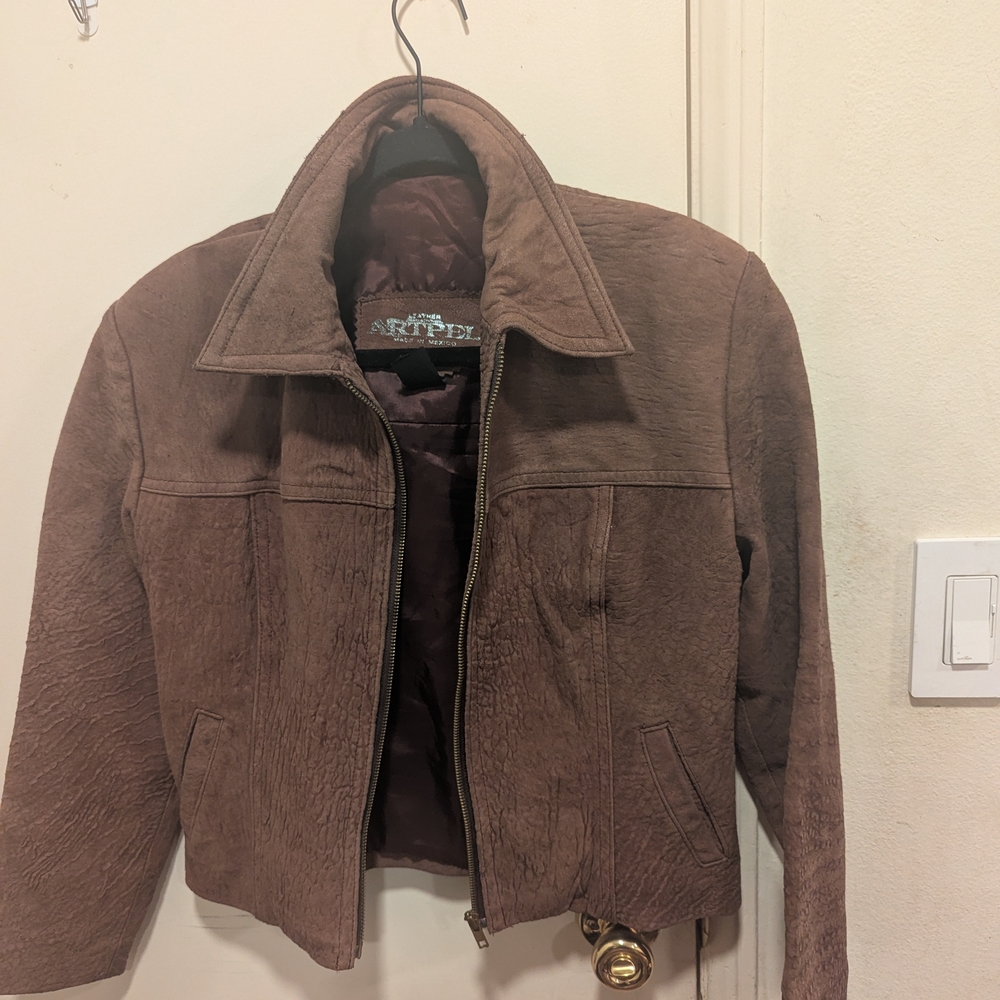 Women's Brown Leather Suede Jacket Size Small Made In Mexico